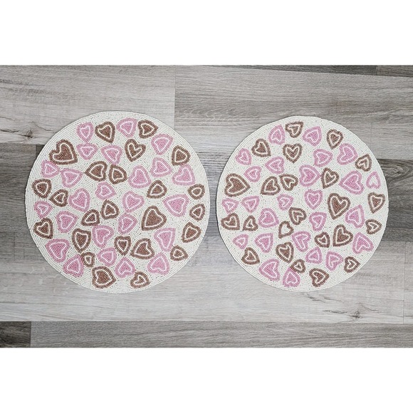 cupcakes & cashmere Other - Valentines Day Pink & Gold Hearts Beaded Placemat Charger Placemats 2 Pc 15"
